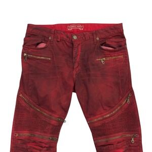 Robin's Jean Mens Size 36 "The Show" Red Moto Biker Zip Pockets Skinny Jeans euc